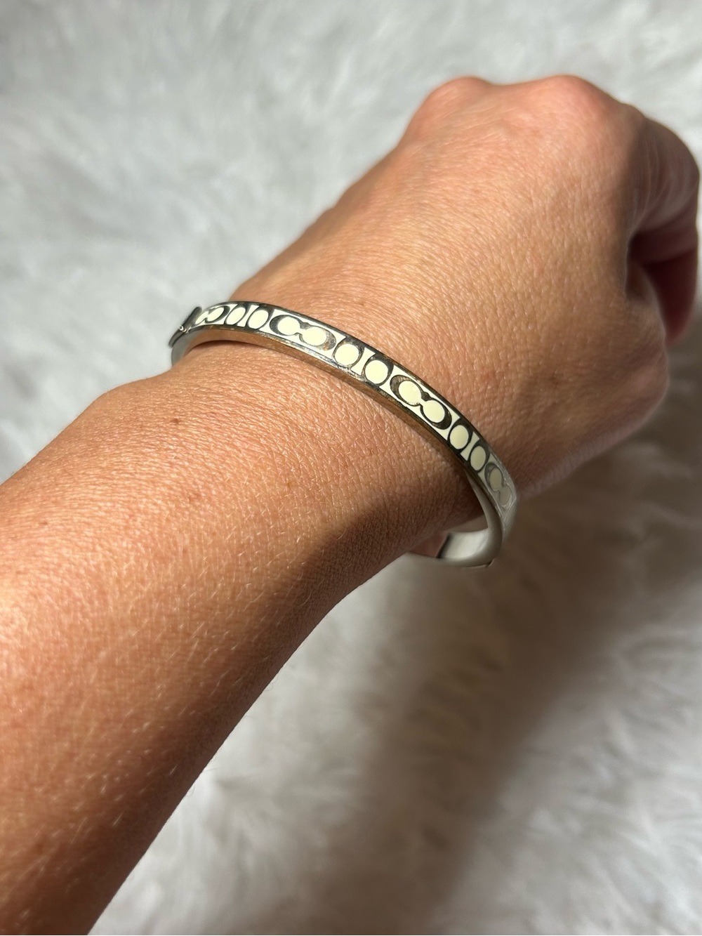 COACH Ivory Signature C Logo Enamel Bangle Bracelet